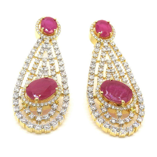 Jewelshingar Jewellery Diamond Look Silver Gold Plated Ruby Colour Earrings For Women (43983-ead-ruby)