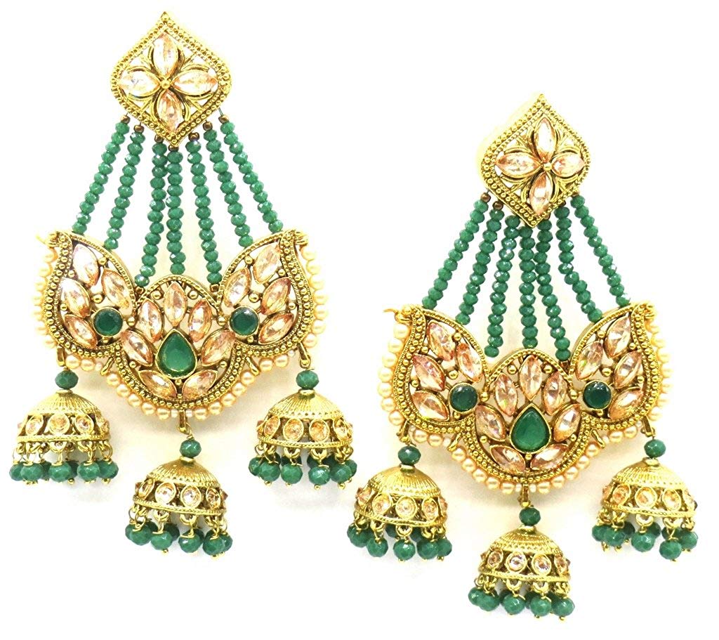 Jewelshingar Jewellery Gold Plated Green Colour Earrings For Women (44886-pj)