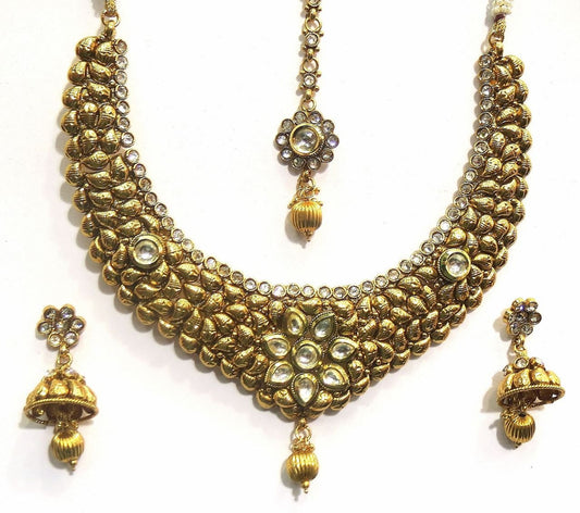 Jewelshingar Women's Antique Gold Kundan Finish Necklace Set Jewellery ( 6606-as-a ) - JEWELSHINGAR