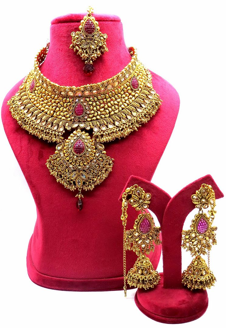 Jewelshingar Jewellery Antique Plated Semi Bridal Choker Necklace With Earrings And Maangtikka For Women ( 92035NEM )