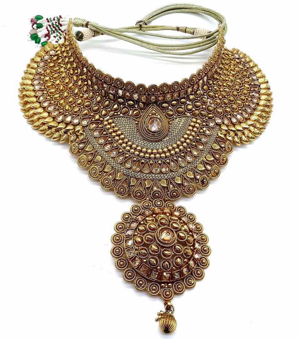 Jewelshingar Jewellery Antique Plated Semi Bridal Choker Necklace With Earrings And Maangtikka For Women ( 92049NEM )