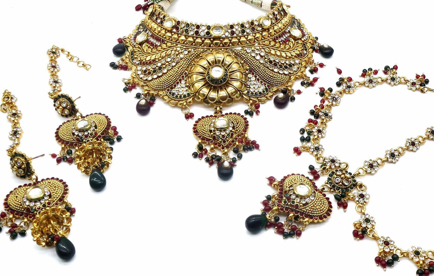 Jewelshingar Jewellery Antique Plated Semi Bridal Choker Necklace With Earrings And Maangtikka For Women ( 92053NEM )