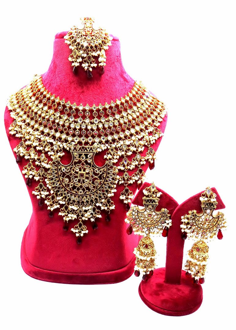 Jewelshingar Jewellery Antique Plated Semi Bridal Choker Necklace With Earrings And Maangtikka For Women ( 92057NEM )