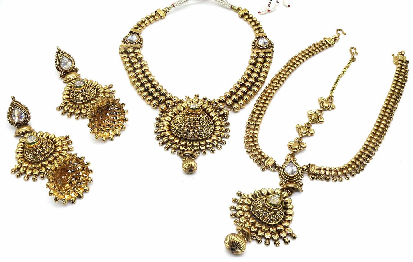 Jewelshingar Jewellery Antique Plated Semi Bridal Choker Necklace With Earrings And Maangtikka For Women ( 92073NEM )