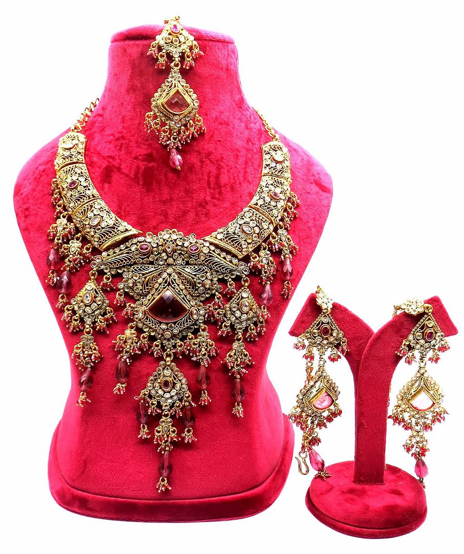 Jewelshingar Jewellery Antique Plated Semi Bridal Choker Necklace With Earrings And Maangtikka For Women ( 92086NEM )