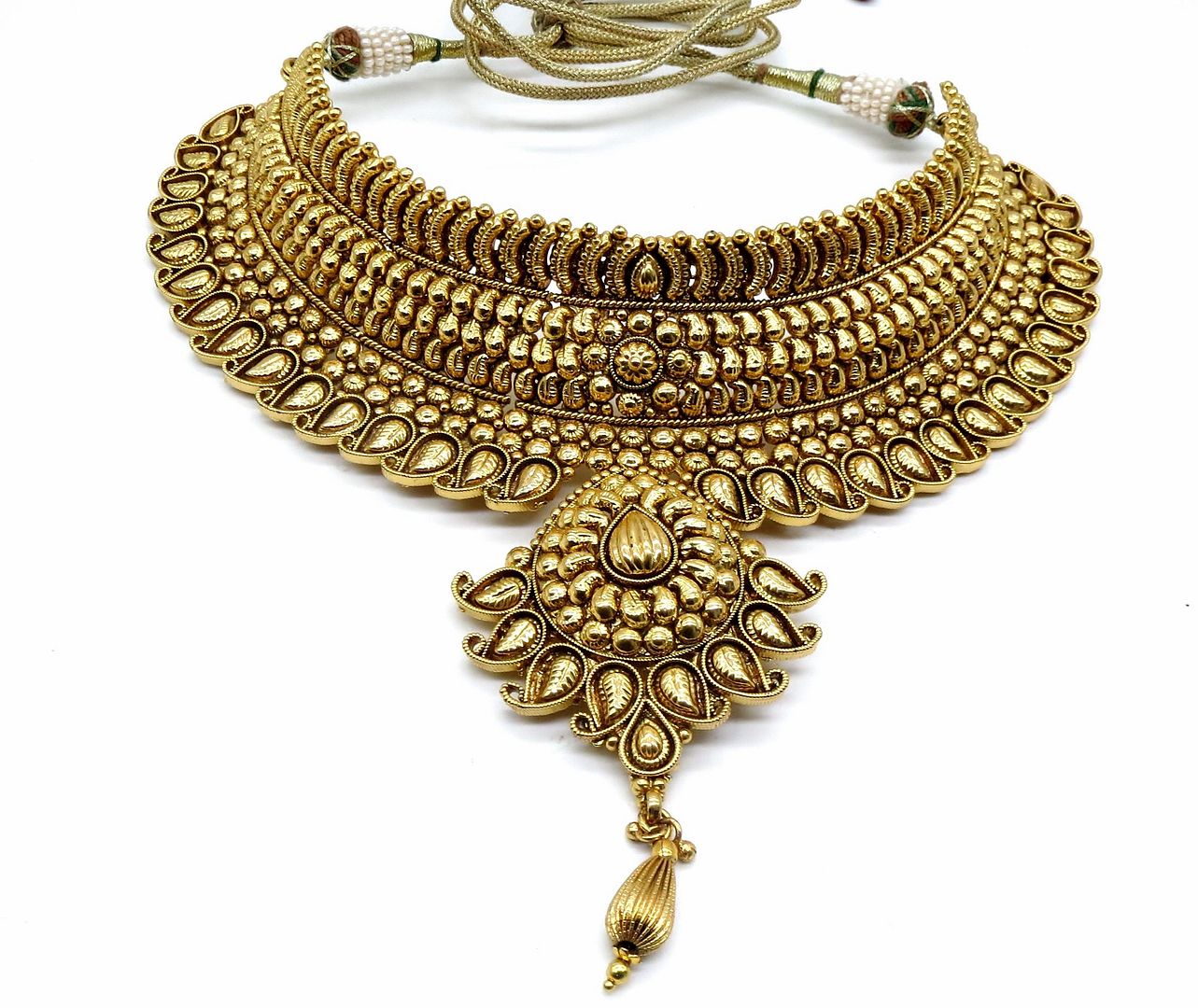 Jewelshingar Jewellery Gold Plated Semi Bridal Choker Necklace With Earrings And Maangtikka For Women ( 92090NEM )