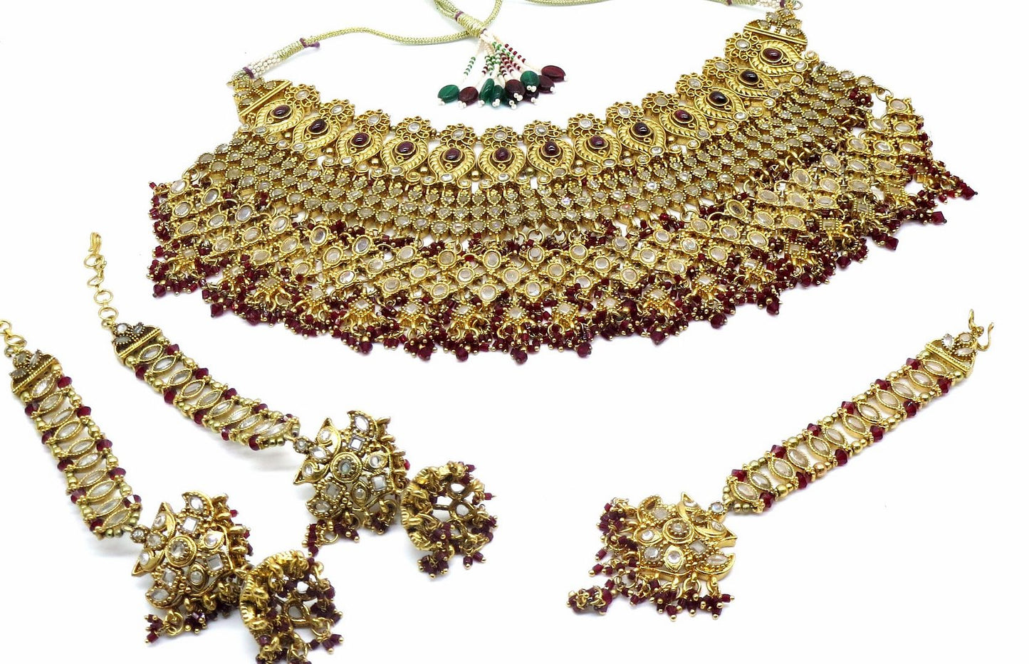 Jewelshingar Jewellery Antique Plated Semi Bridal Choker Necklace With Earrings And Maangtikka For Women ( 92095NEM )