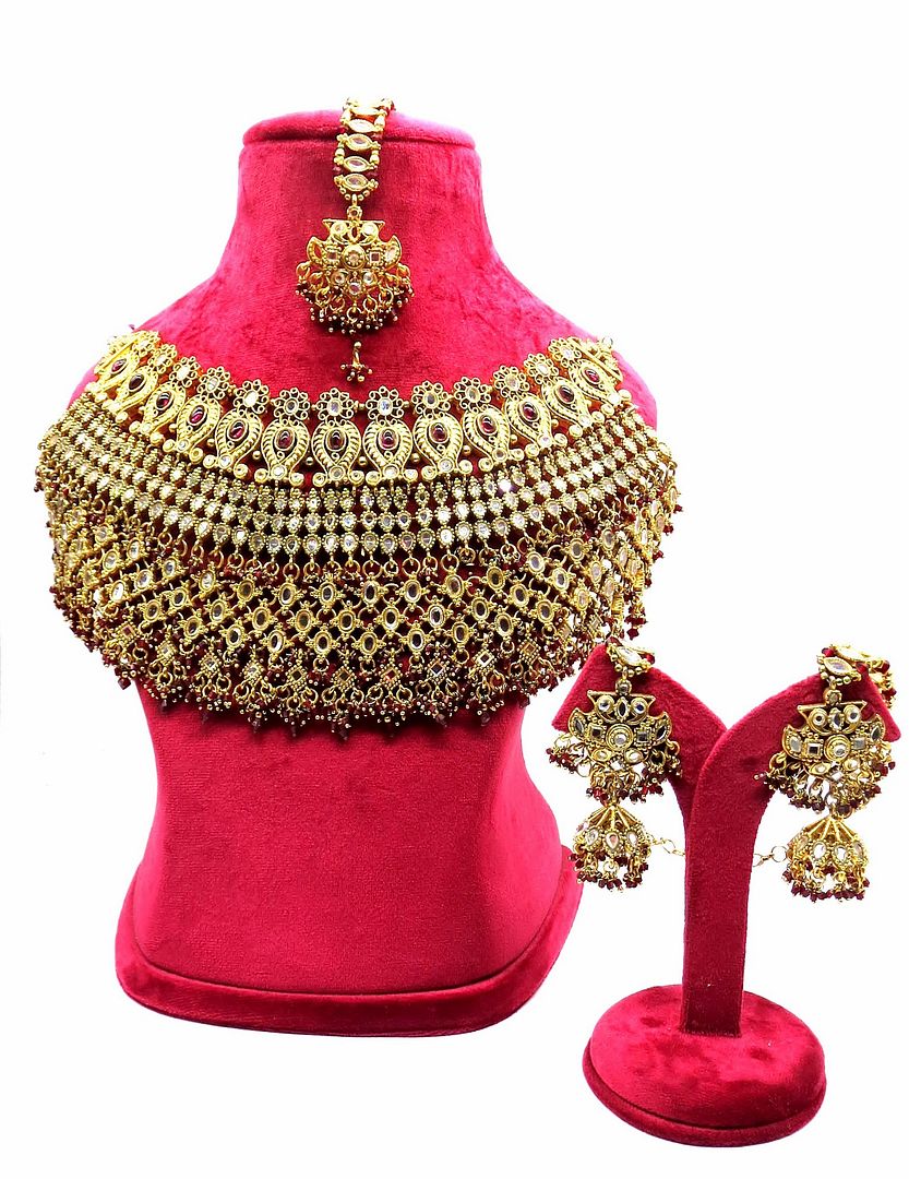 Jewelshingar Jewellery Antique Plated Semi Bridal Choker Necklace With Earrings And Maangtikka For Women ( 92095NEM )