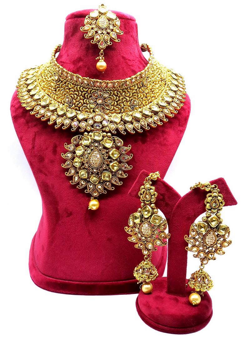 Jewelshingar Jewellery Antique Plated Semi Bridal Choker Necklace With Earrings And Maangtikka For Women ( 92127NEM )