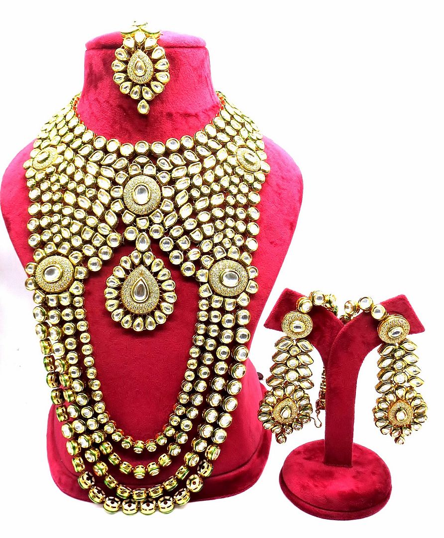 Jewelshingar Jewellery Gold Plated Semi Bridal Choker Necklace With Earrings And Maangtikka For Women ( 92139NEM )