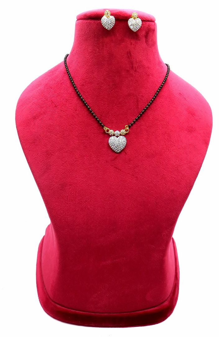 Jewelshingar Jewellery Gold Plated Diamond Looking Mangalsutra Pendant With Chain And Earrings For Women ( 92166MSE )