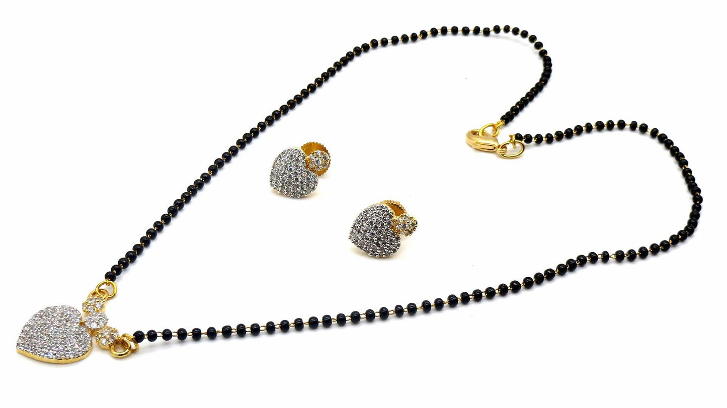 Jewelshingar Jewellery Gold Plated Diamond Looking Mangalsutra Pendant With Chain And Earrings For Women ( 92166MSE )