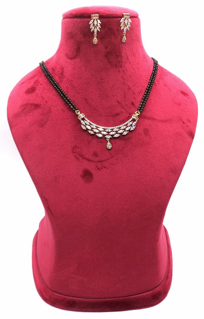 Jewelshingar Jewellery Rosegold Plated Diamond Looking Mangalsutra Pendant With Chain And Earrings For Women ( 92186MSE )