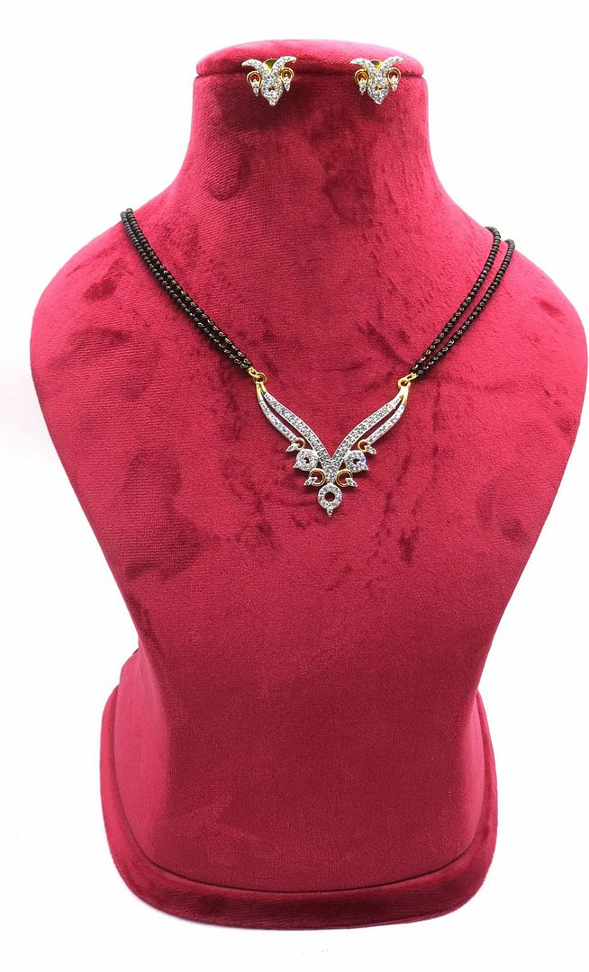 Jewelshingar Jewellery Rosegold Plated Diamond Looking Mangalsutra Pendant With Chain And Earrings For Women ( 92190MSE )