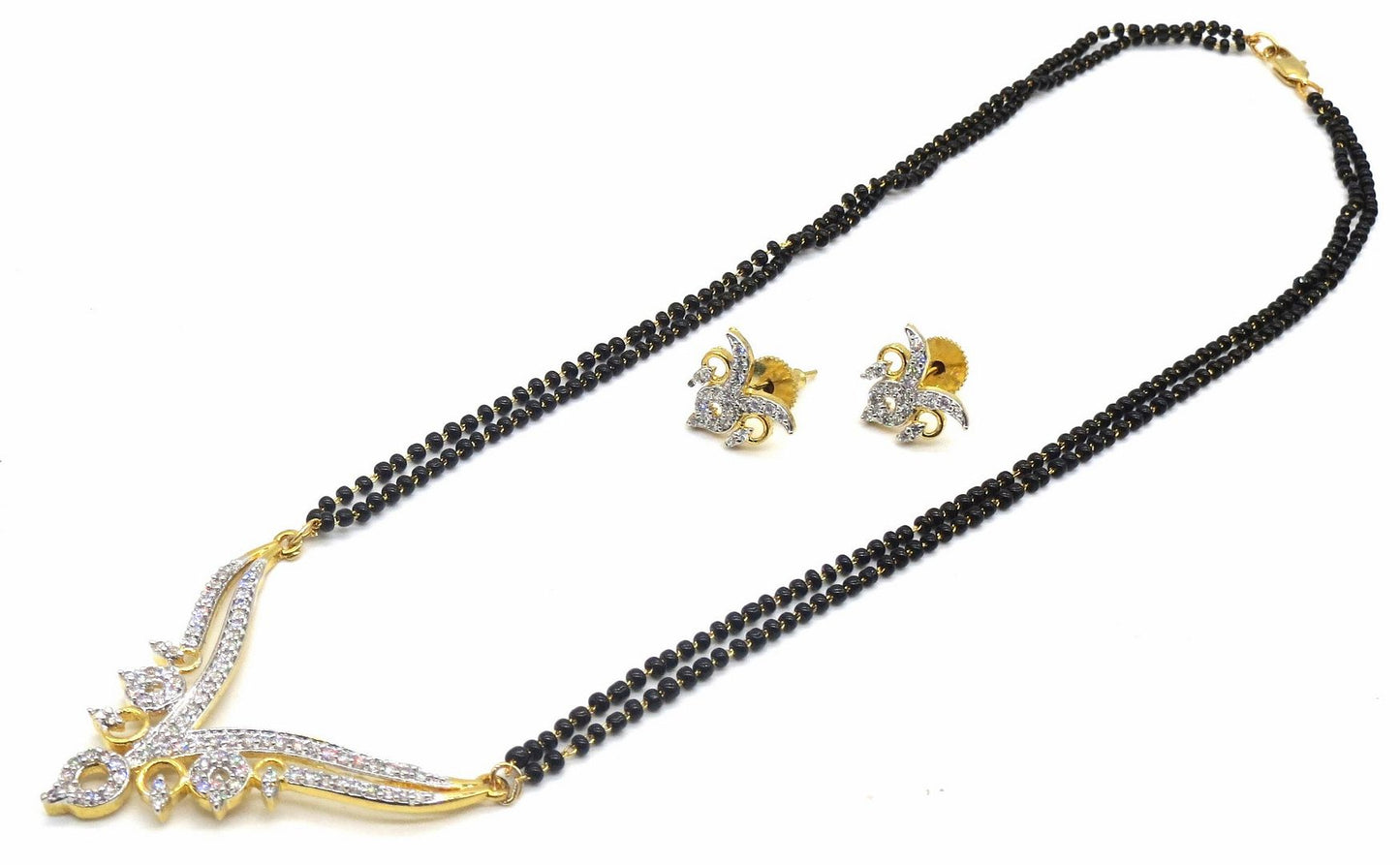 Jewelshingar Jewellery Rosegold Plated Diamond Looking Mangalsutra Pendant With Chain And Earrings For Women ( 92190MSE )