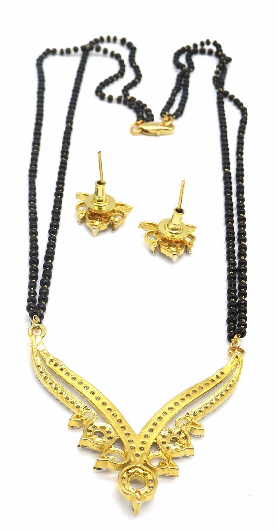 Jewelshingar Jewellery Rosegold Plated Diamond Looking Mangalsutra Pendant With Chain And Earrings For Women ( 92190MSE )