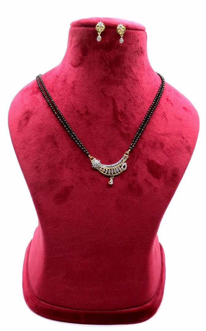 Jewelshingar Jewellery Gold Plated Diamond Looking Mangalsutra Pendant With Chain And Earrings For Women ( 92198MSE )