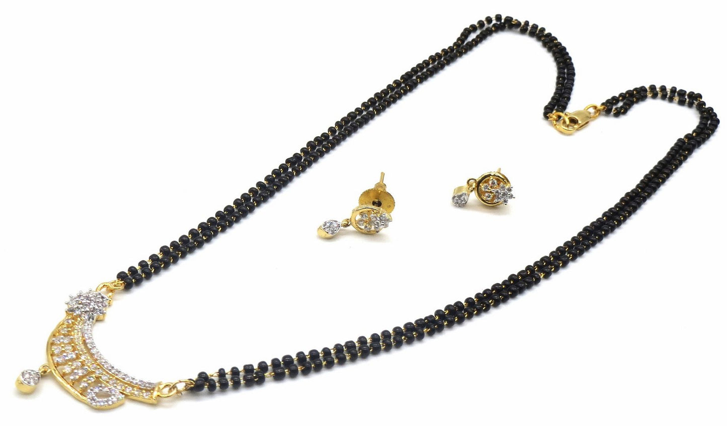 Jewelshingar Jewellery Gold Plated Diamond Looking Mangalsutra Pendant With Chain And Earrings For Women ( 92198MSE )