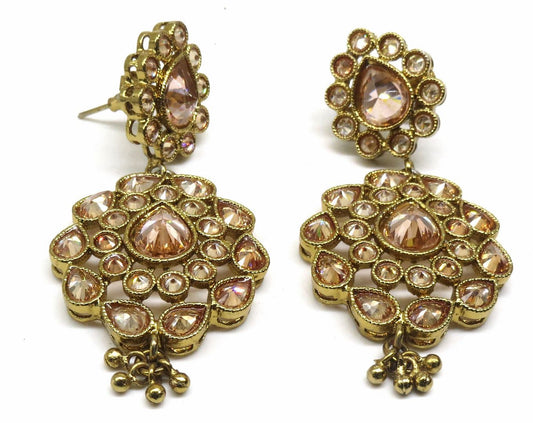 Jewelshingar Jewellery Antique Plated Polki Kundan Earrings For Women ( 92821PED )