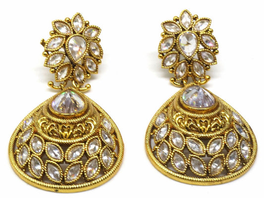 Jewelshingar Jewellery Gold Plated Polki Kundan Earrings For Women ( 92831PED )