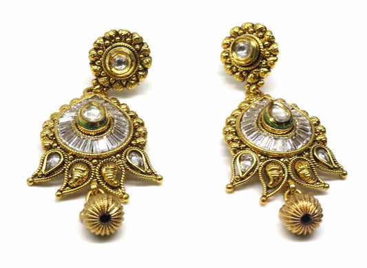 Jewelshingar Jewellery Gold Plated Polki Kundan Earrings For Women ( 92841PED )