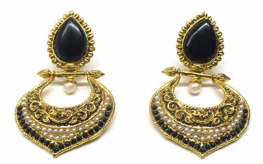 Jewelshingar Jewellery Gold Plated Polki Kundan Earrings For Women ( 92846PED )