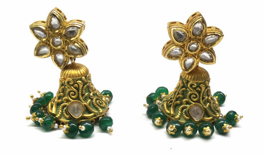 Jewelshingar Jewellery Gold Plated Polki Kundan Earrings For Women ( 92856PEJ )