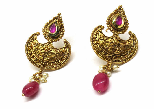 Jewelshingar Jewellery Gold Plated Polki Kundan Earrings For Women ( 92895PET )