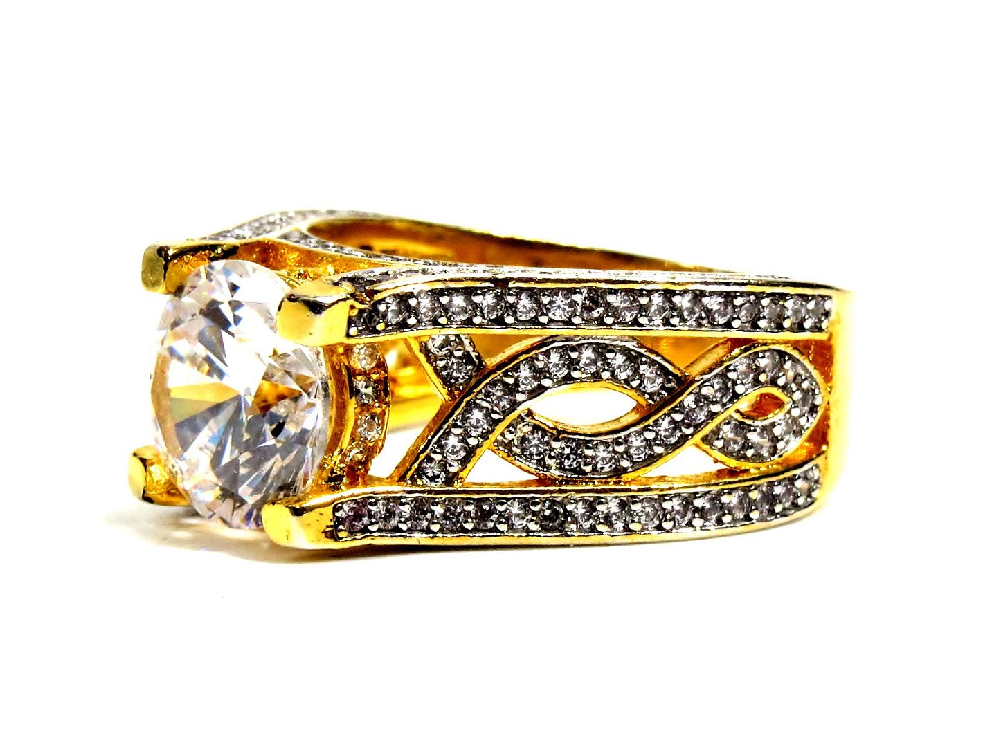 Jewelshingar Jewellery American Diamond Clear Colour Size 17 Gold Plated Ring For Girls ( 93065RIN )