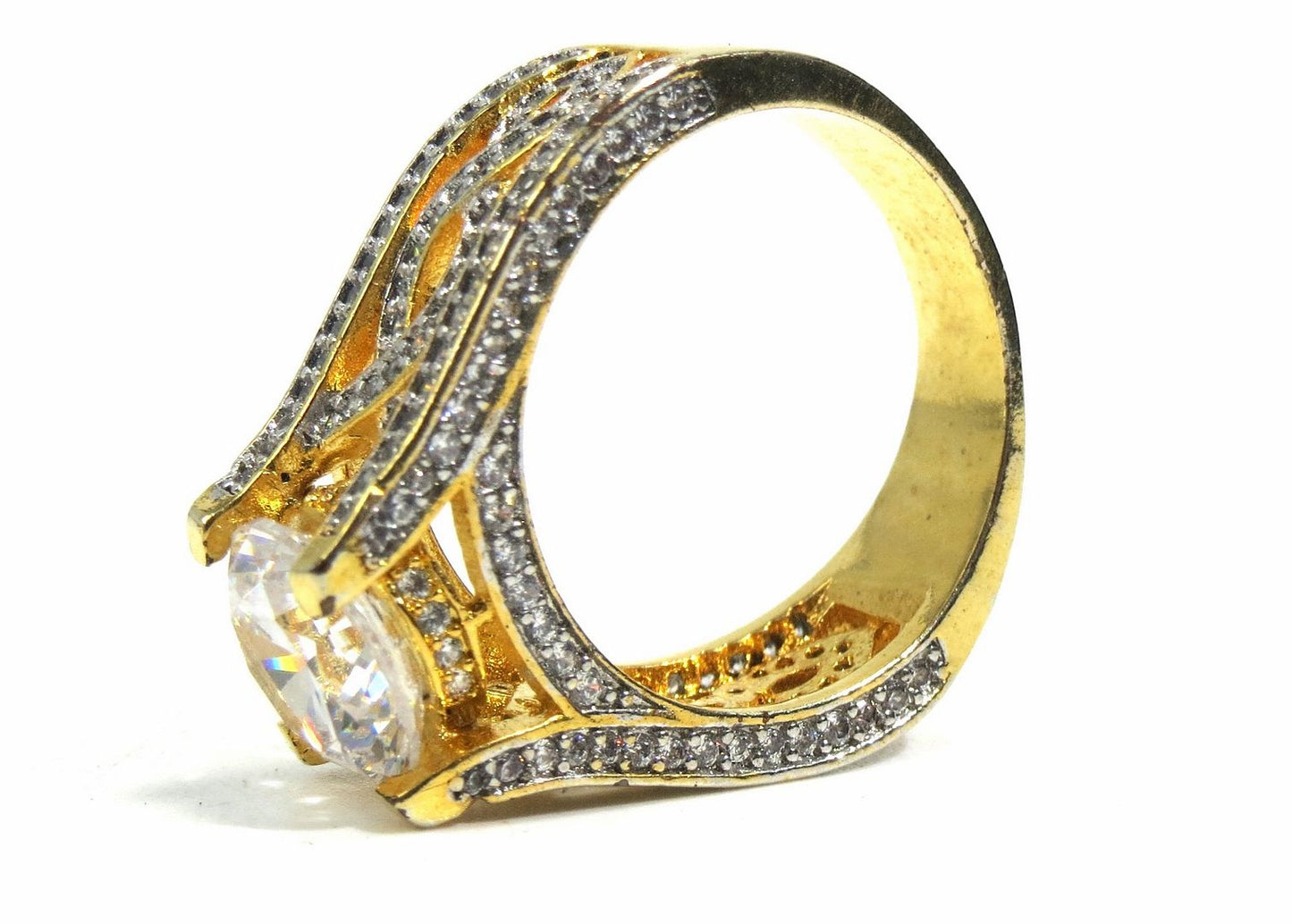 Jewelshingar Jewellery American Diamond Clear Colour Size 17 Gold Plated Ring For Girls ( 93065RIN )