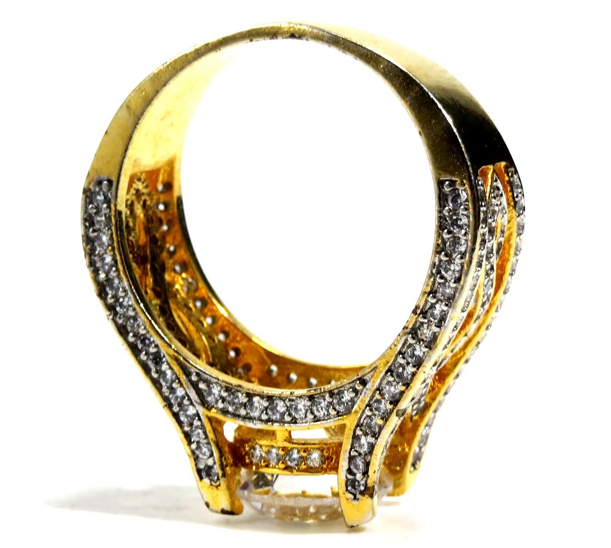 Jewelshingar Jewellery American Diamond Clear Colour Size 17 Gold Plated Ring For Girls ( 93065RIN )