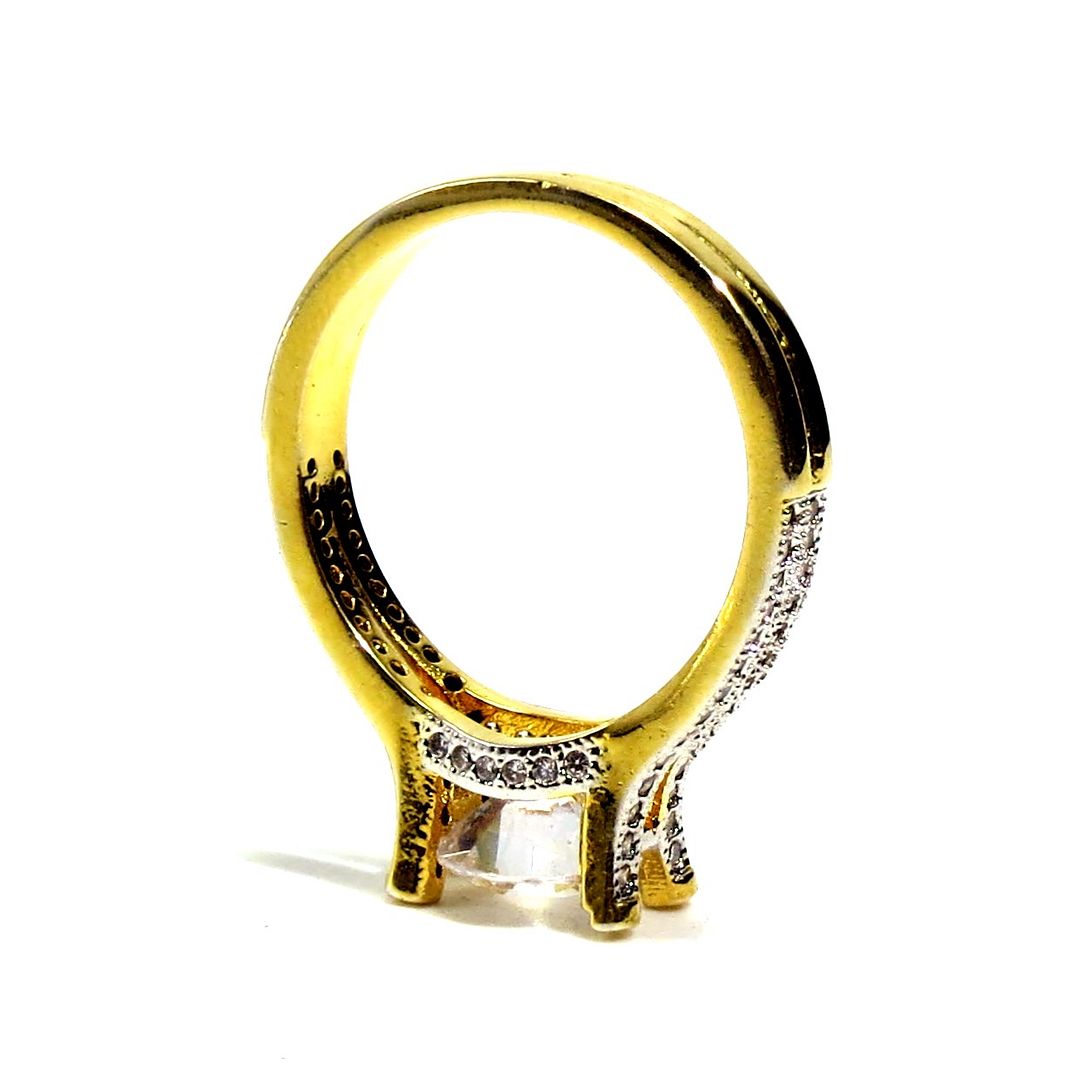 Jewelshingar Jewellery American Diamond Clear Colour Size 16 Gold Plated Ring For Girls ( 93288RIN )