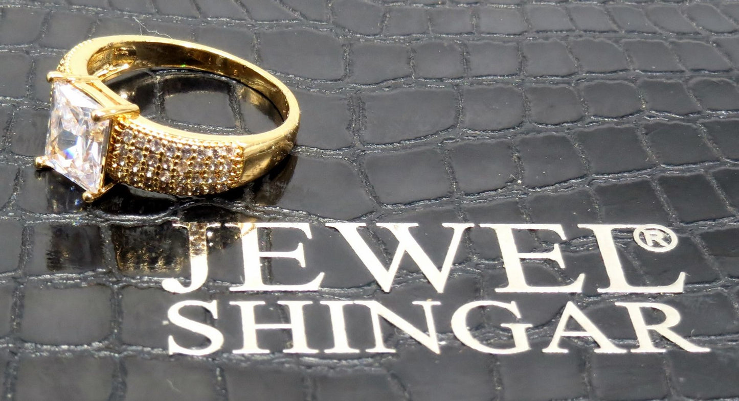 Jewelshingar Jewellery American Diamond Clear Colour Size 21 Gold Plated Ring For Girls ( 93409RIN )