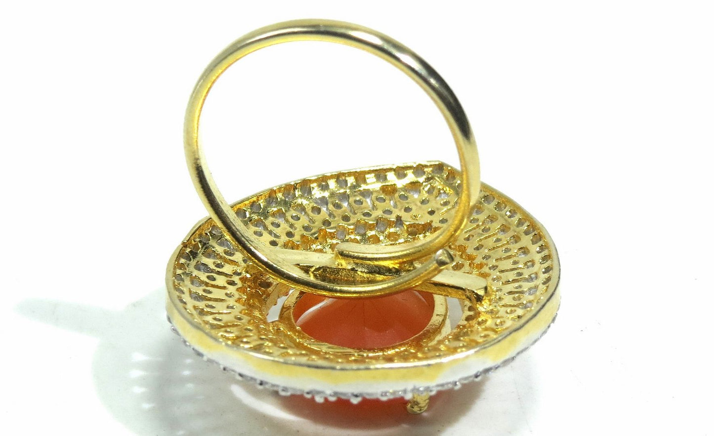 Jewelshingar Jewellery American Diamond Orange Colour Size Freesize Gold Plated Ring For Girls ( 93574FSR )