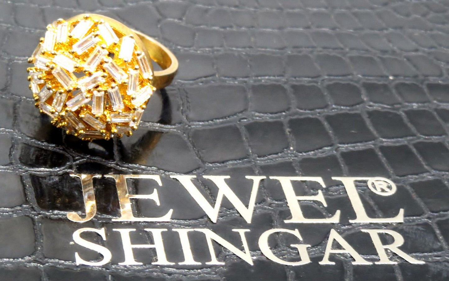 Jewelshingar Jewellery American Diamond Clear Colour Size Freesize Gold Plated Ring For Girls ( 93795FSR )