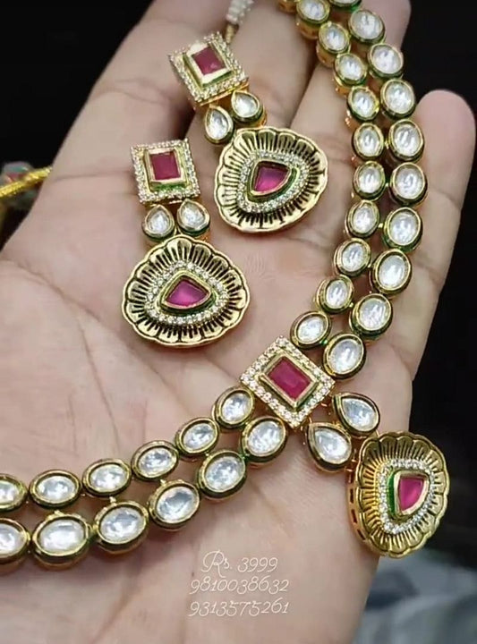 Kundan Necklace In Ruby Colour And Gold Plating By Chokerset NKWA0028