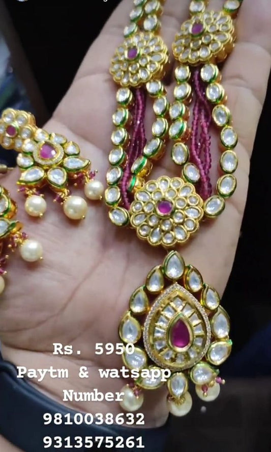 Kundan Necklace In Ruby Colour And Gold Plating By Chokerset NKWA0032