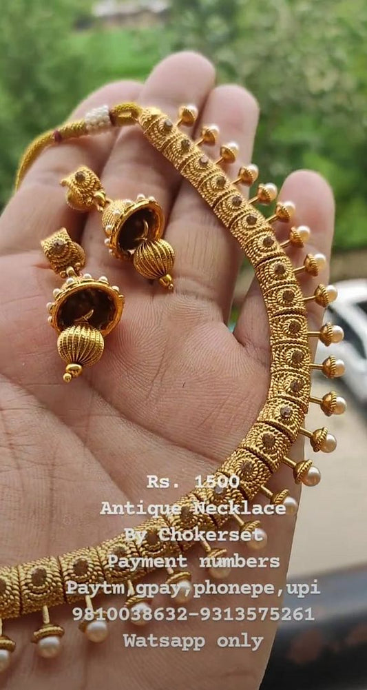 Polki Antique Necklace In Gold Colour And Gold Plating By Chokerset NKWA0080