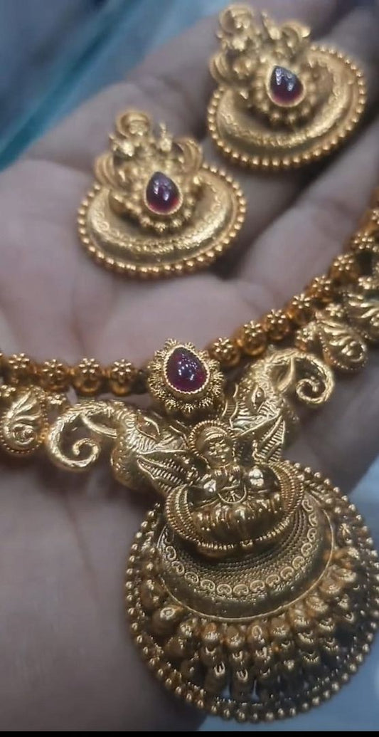 Polki Antique Necklace In Ruby Colour And Gold Plating By Chokerset NKWA0108