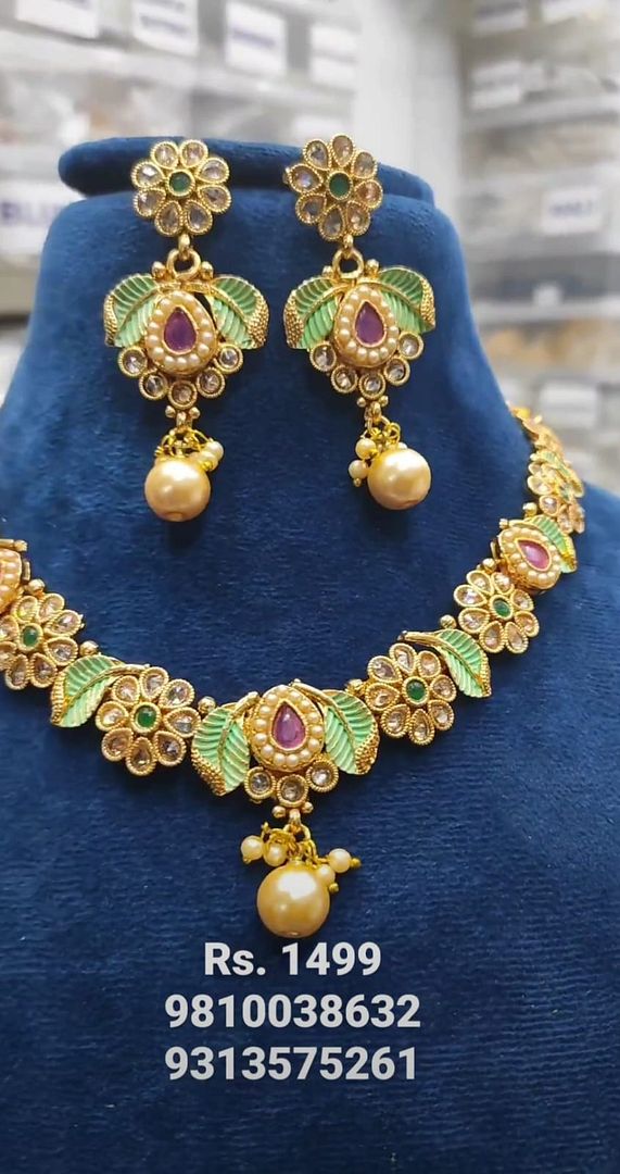 Polki Antique Necklace In Multi Colour And Gold Plating By Chokerset NKWA0113