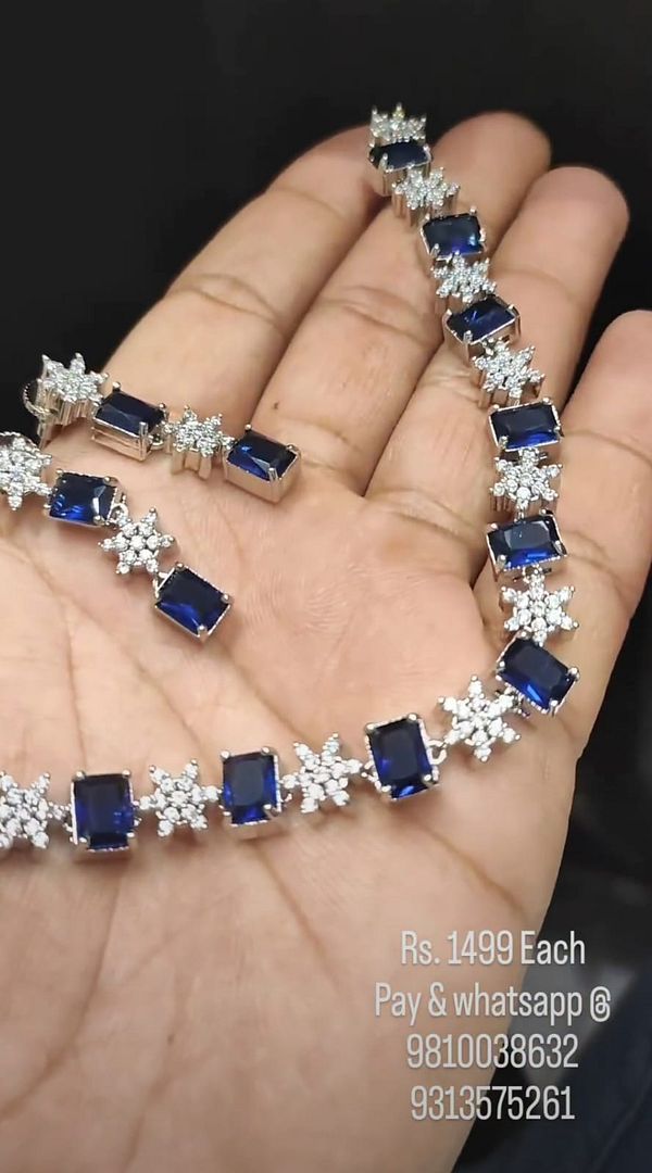 Zircon Necklace In Blue Colour And Silver Plating By Chokerset NKWA0171