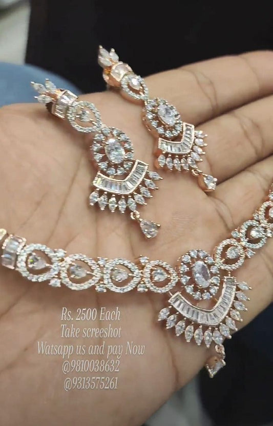 Zircon Necklace In Clear Colour And Rose Gold Plating By Chokerset NKWA0180