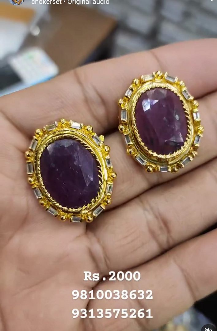 Jadau Earrings In Ruby Colour Gold Plating By Chokerset JDWA0108