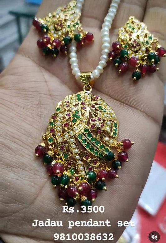 Jadau Pendant Set In Multi Colour Gold Plating By Chokerset JDWA0110