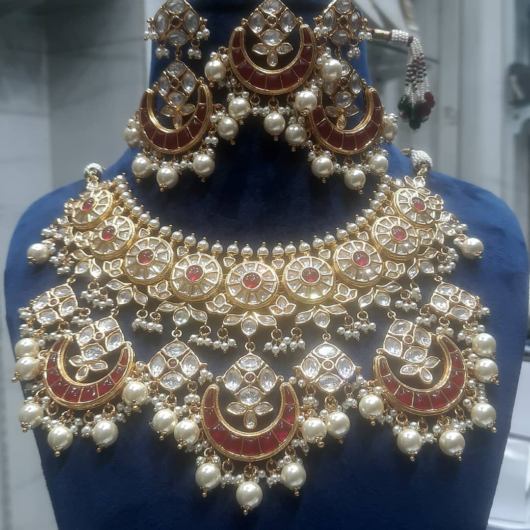 Jewelshingar fine necklace choker Ruby polki kundan with earrings and maangtikka (182018JS)