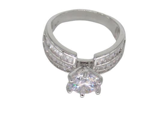 Jewelshingar Jewellery Fine 925 Silver Plated Austrian Diamond Solitare Look Ring In Beautiful Jewellery Box For Gifting For Woman ( 58529RIN )