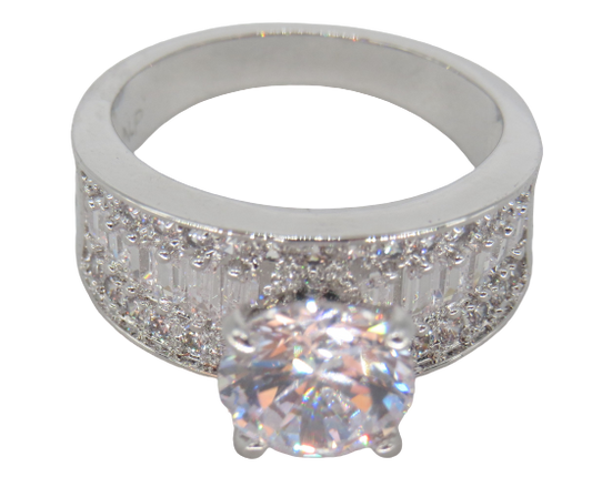 Jewelshingar Jewellery Fine 925 Silver Plated Austrian Diamond Solitare Look Ring In Beautiful Jewellery Box For Gifting For Woman ( 58513RIN )