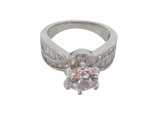 Jewelshingar Jewellery Fine 925 Silver Plated Austrian Diamond Solitare Look Ring In Beautiful Jewellery Box For Gifting For Woman ( 58544RIN )