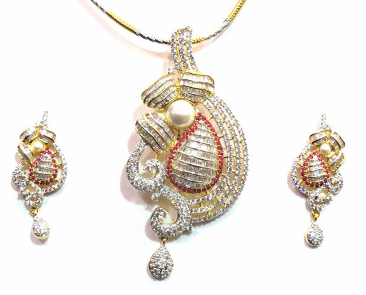 Jewelshingar Cubic Zirconia Pendant Set For Women Jewellery ( 9487-psad-ruby ) - JEWELSHINGAR