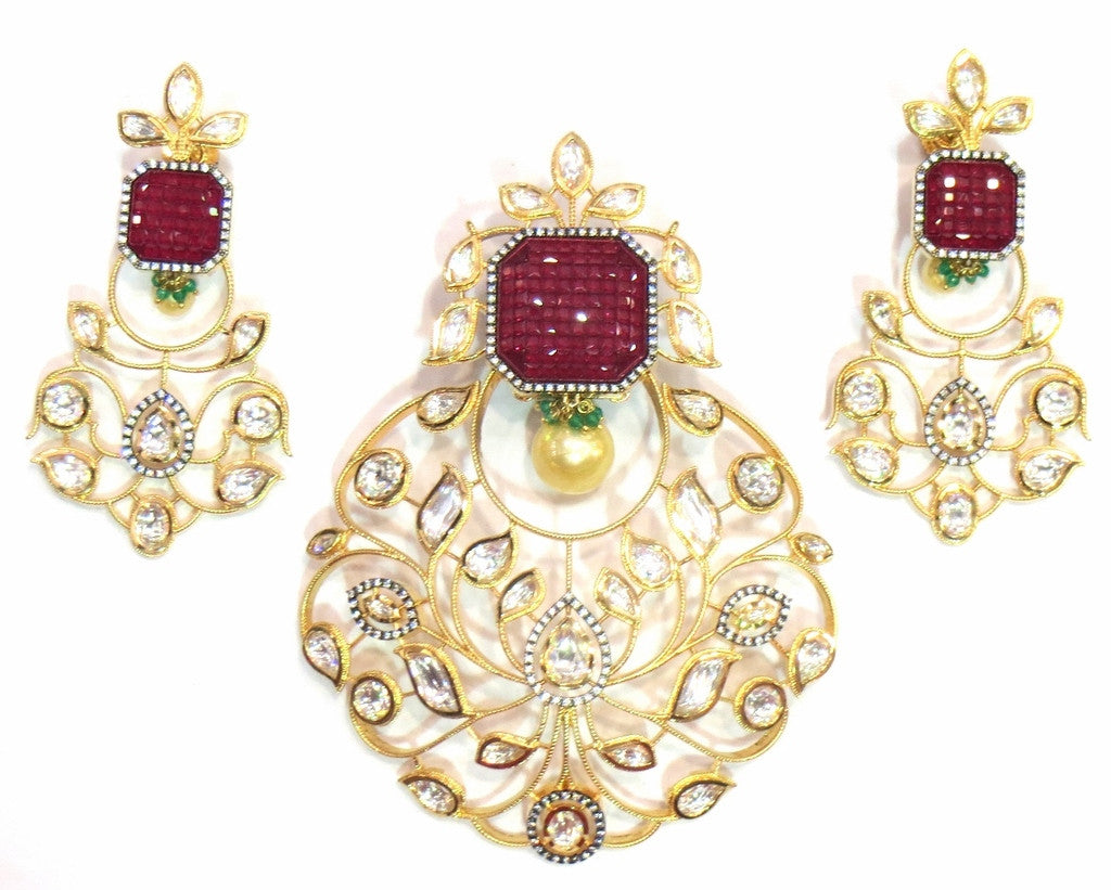 Jewelshingar Kundan Polki Cubic zirconia Pendant Set For Women Jewellery ( 9535-dck-ps ) - JEWELSHINGAR